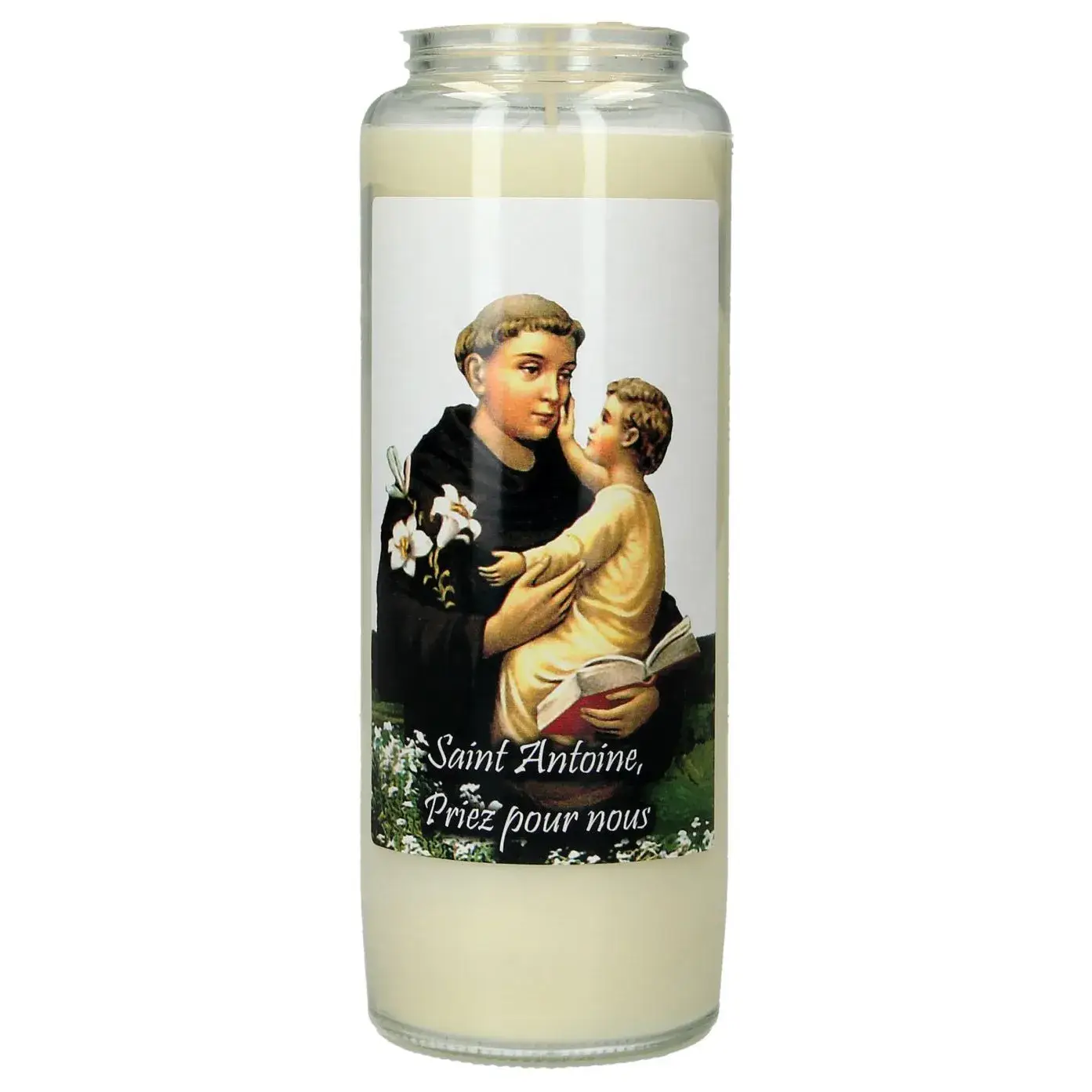 Noveenkaars in glas / wit / Heilige Antonius