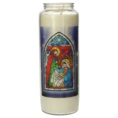 Noveenkaars in glas / glas in lood Kerstmis