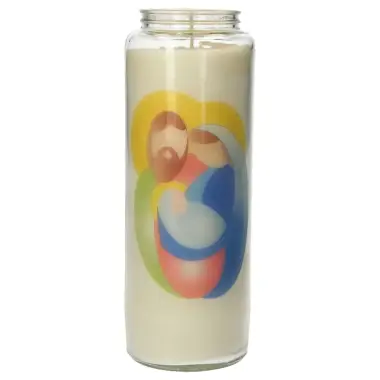 Noveenkaars in glas Heilige familie pastel