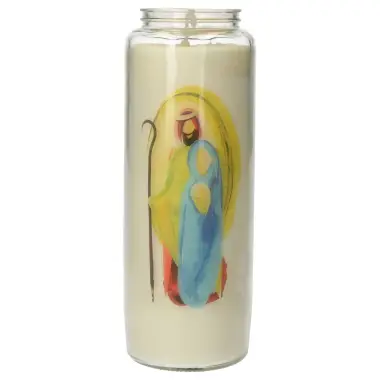 Noveenkaars in glas Heilige familie pastel