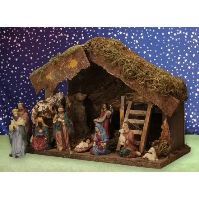 Kerststal met 11 Figuren 9 Cm (32 X 18 X H23 Cm)