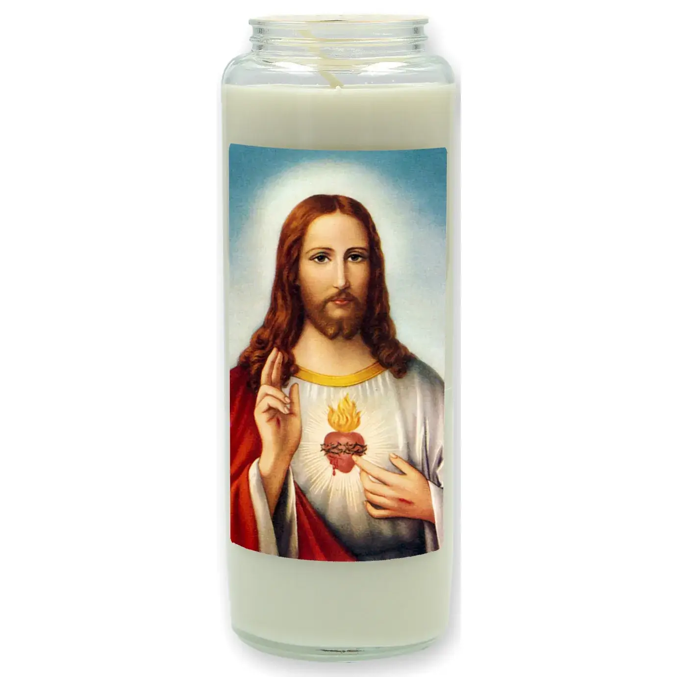 Noveenkaars in glas / wit / H Hart borstbeeld