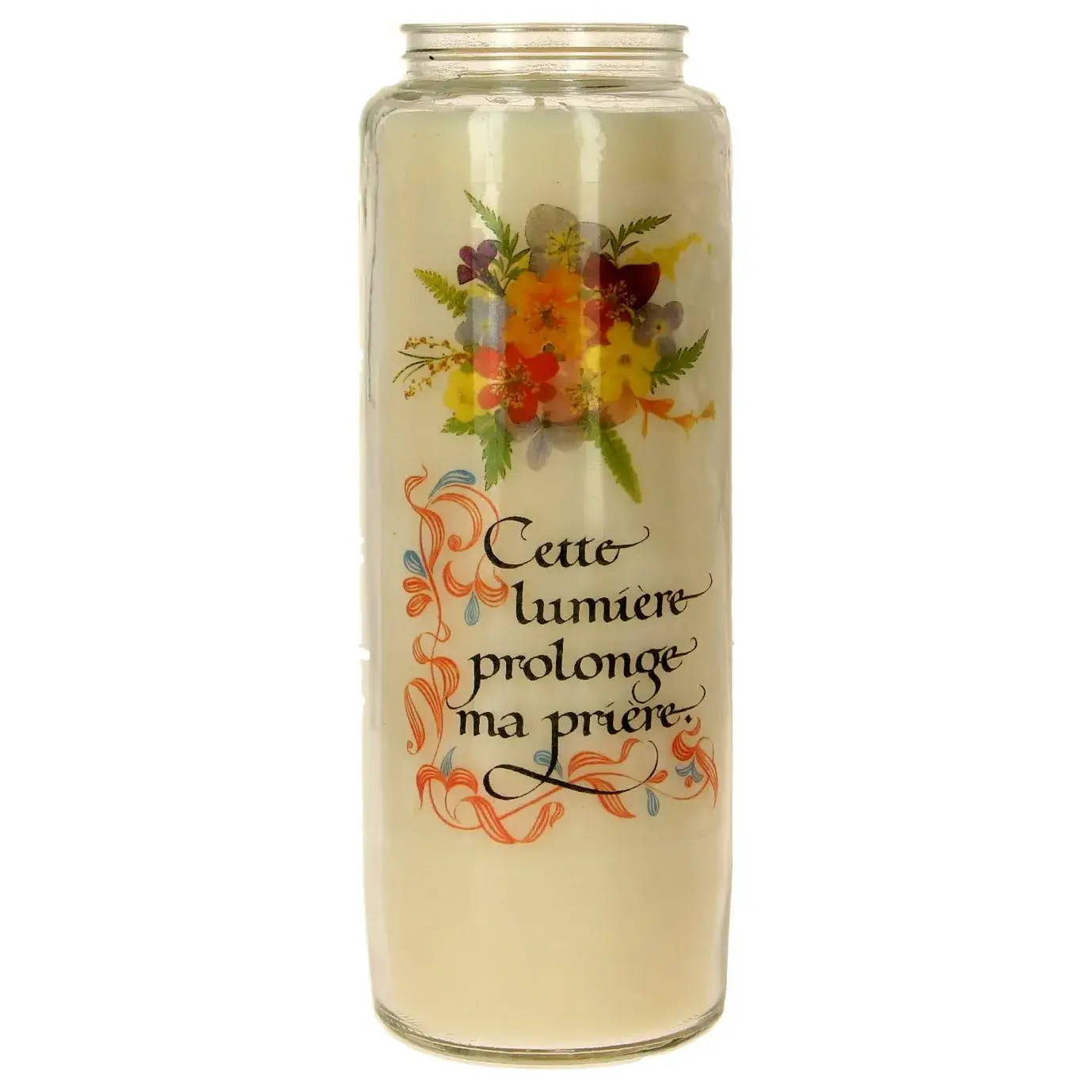 Noveenkaars in glas / wit / Cette lumière ... prière