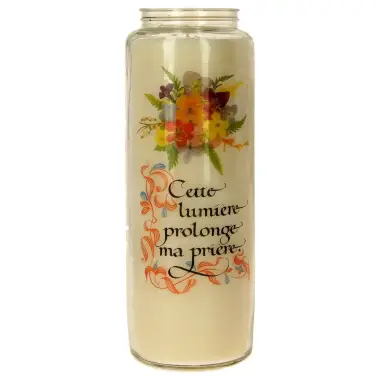 Noveenkaars in glas / wit / Cette lumière ... prière