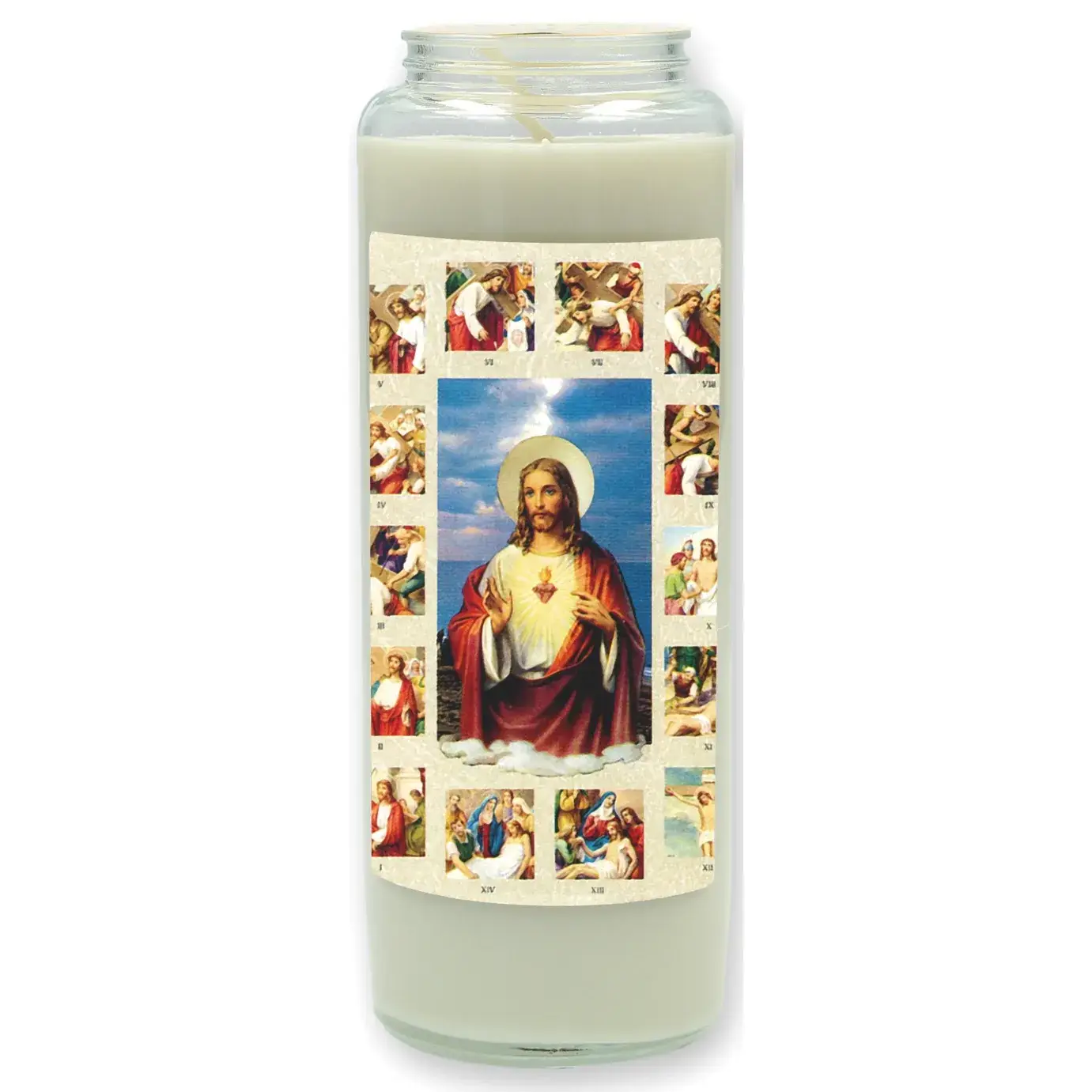 Noveenkaars in glas / wit / Kruisweg