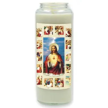 Noveenkaars in glas / wit / Kruisweg