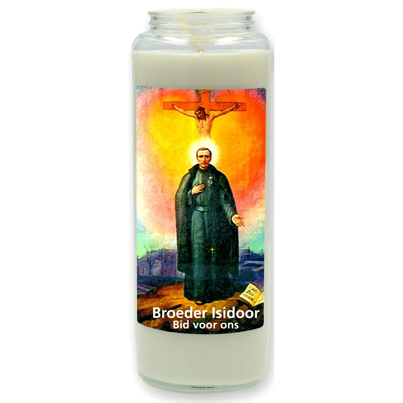 Noveenkaars in glas / wit / Br. Isidoor