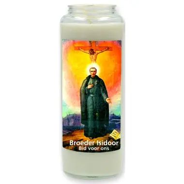 Noveenkaars in glas / wit / Br. Isidoor