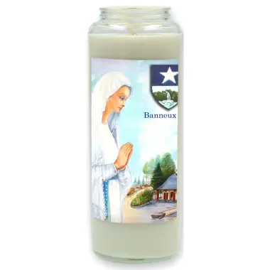 Noveenkaars in glas / wit / Banneux + Logo