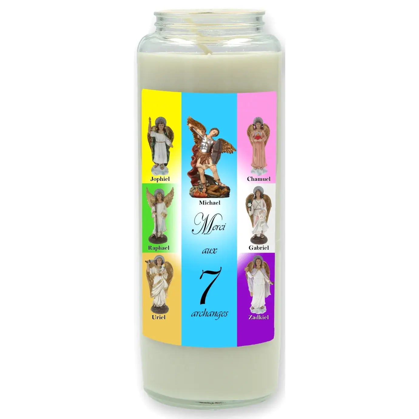 Noveenkaars in glas / wit / 7 Aartsengelen + Tekst FR