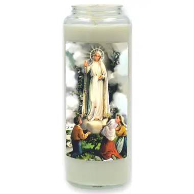 Noveenkaars in glas / wit / Fatima Verschijning