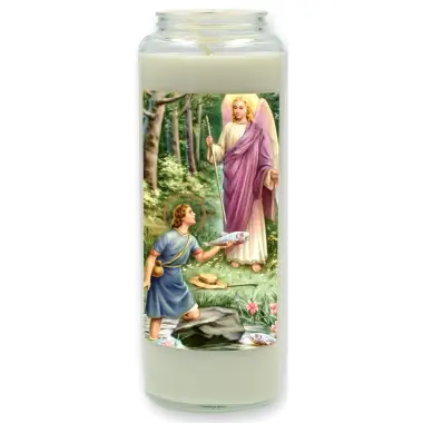 Noveenkaars in glas / wit / Aartsengel Raphael