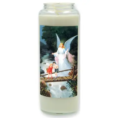 Noveenkaars in glas / wit / Engelbewaarder