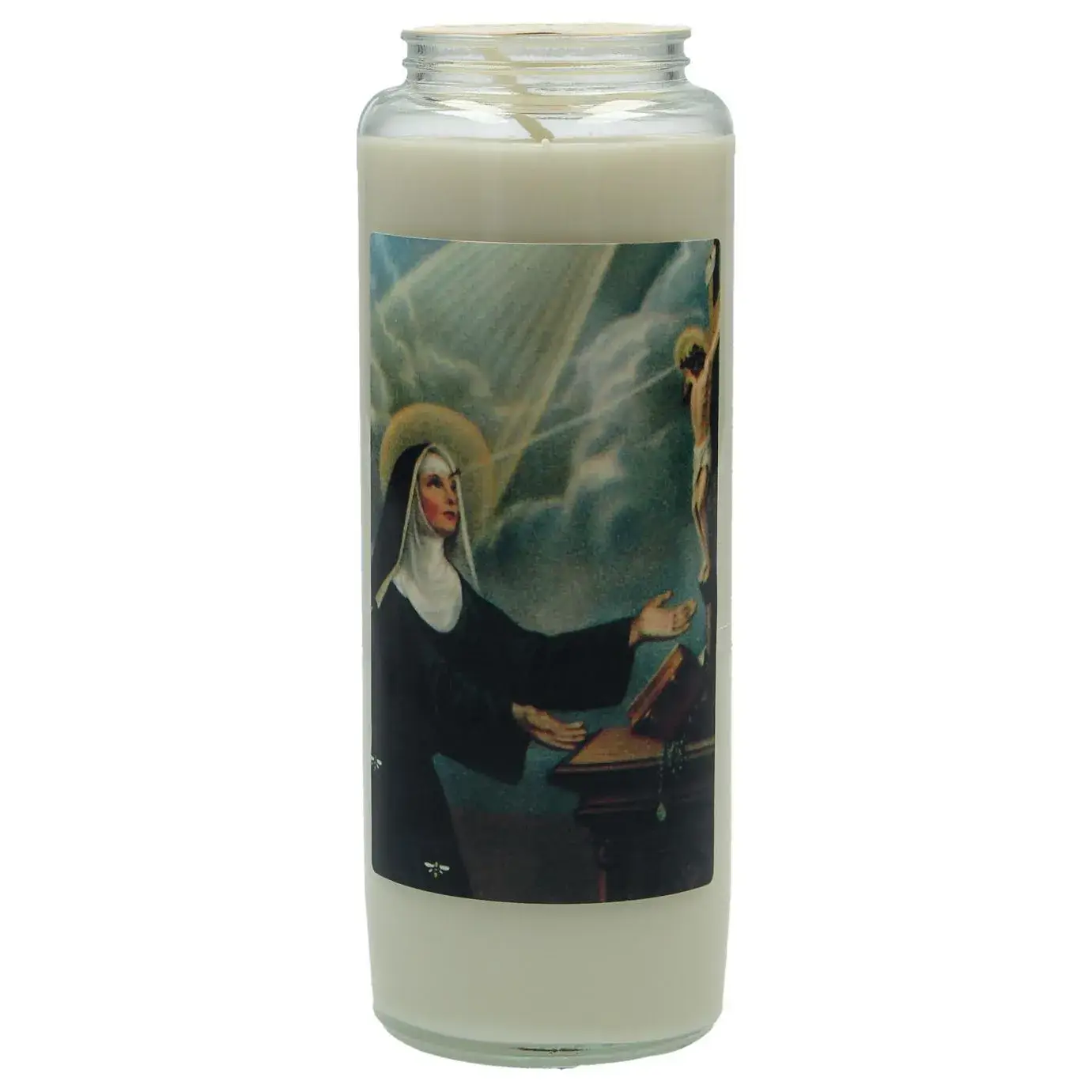 Noveenkaars in glas / wit / Heilige Rita