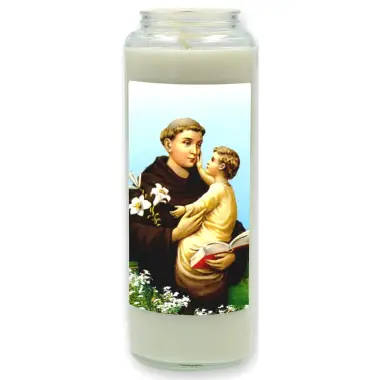 Noveenkaars in glas / wit / Heilige Antonius