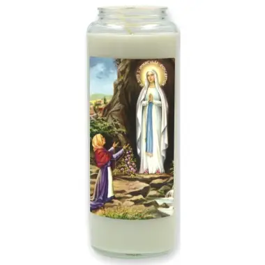 Noveenkaars in glas / wit / Lourdes Verschijning