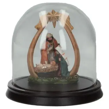 Heilige familie (van 12cm) in een glazen stolp van 14cm
