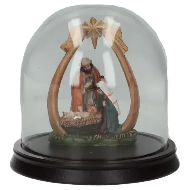 Heilige familie (van 12cm) in een glazen stolp van 14cm