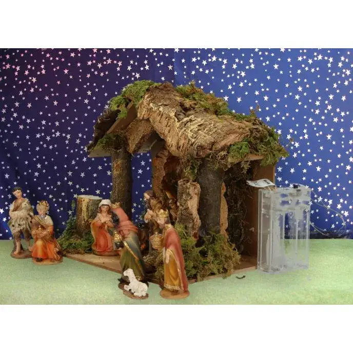 Kerstset : stal (18X8X13 cm) met 11 figuren 7 cm