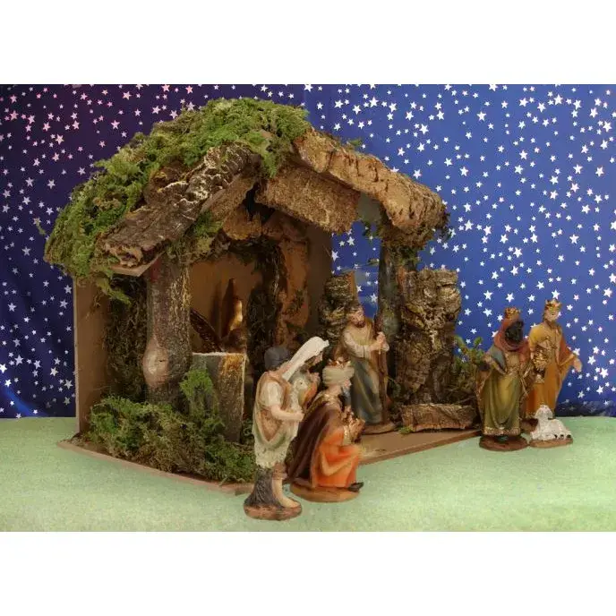 Kerstset : stal (18X8X13 cm) met 11 figuren 7 cm