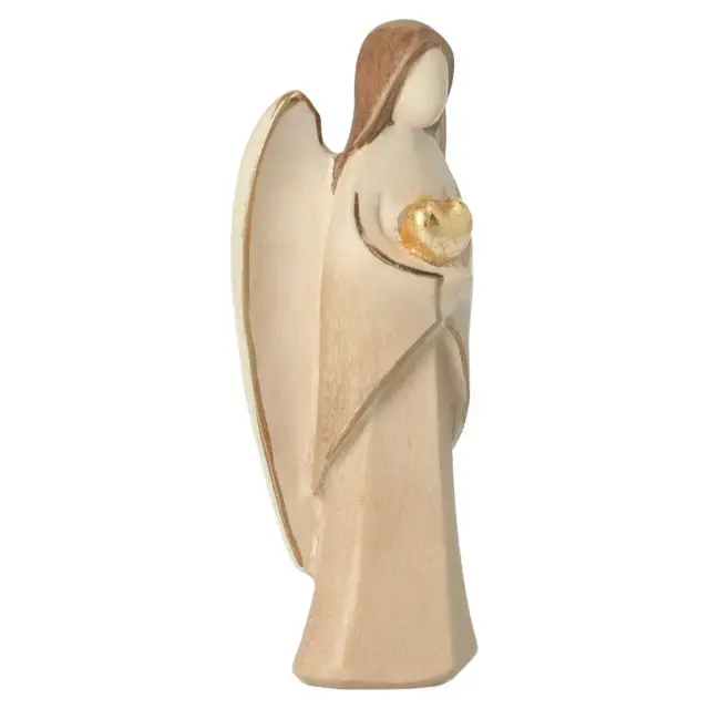 Statuette Ange Gardien avec cœur en bois 9 cm