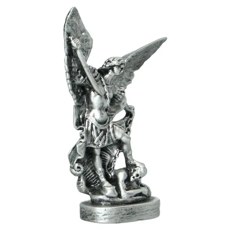 Statue 12 cm - Albâtre argenté - St Michel