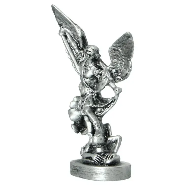 Statue 12 cm - Albâtre argenté - St Michel