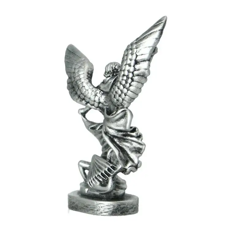 Statue 12 cm - Albâtre argenté - St Michel