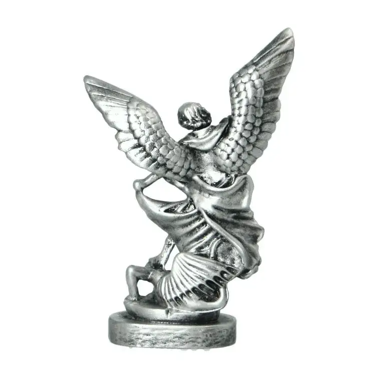 Statue 12 cm - Albâtre argenté - St Michel