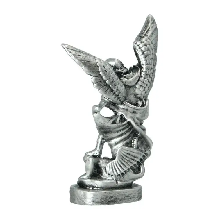 Statue 12 cm - Albâtre argenté - St Michel