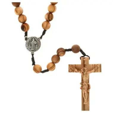 Chapelet sur corde Saint Benoit - Bois d'olivier - L 35 cm