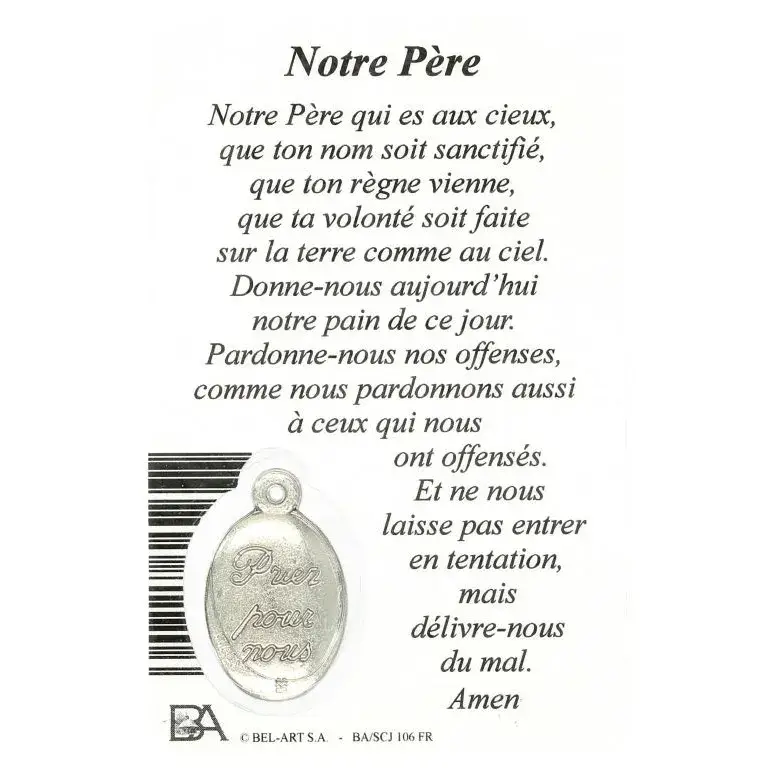 Carte-médaille-prière - Sacré Coeur / Notre Père - Français