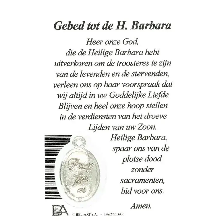 Carte-médaille-prière - Ste Barbe - Néerlandais