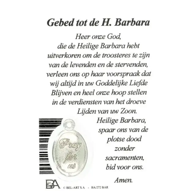 Carte-médaille-prière - Ste Barbe - Néerlandais