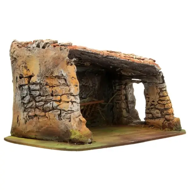 Décor pour santons de Provence - Etable toit ouvert - 26 x 16 x H 14 cm