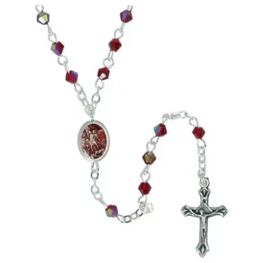 Chapelet semi-cristal rouge Coeur St Michel émail rouge