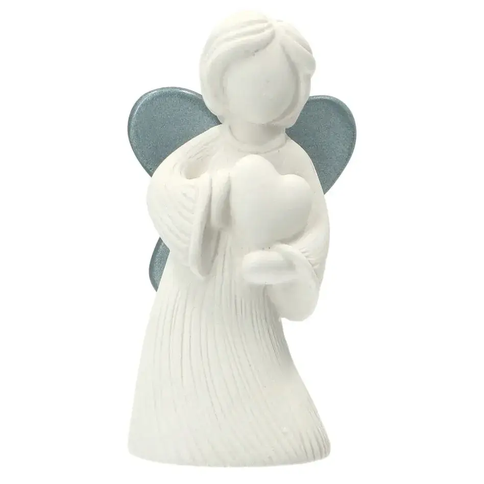 Ange avec ailes / coeur / bleu - Résine blanche