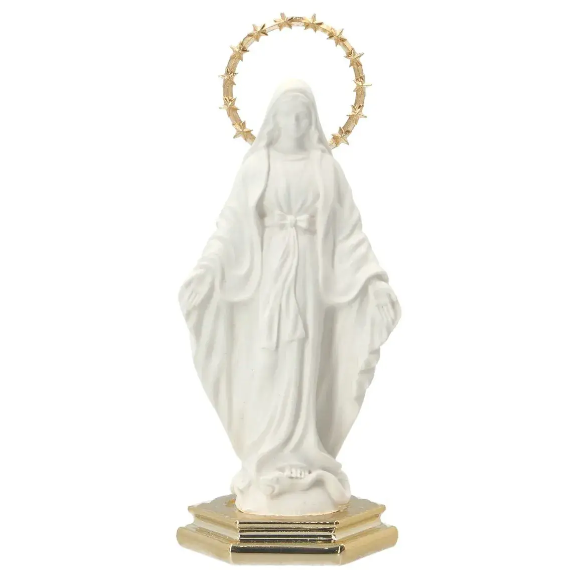 Statue s/base dorée 10 cm - Résine blanche + or - Miraculeuse