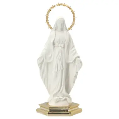 Statue s/base dorée 10 cm - Résine blanche + or - Miraculeuse