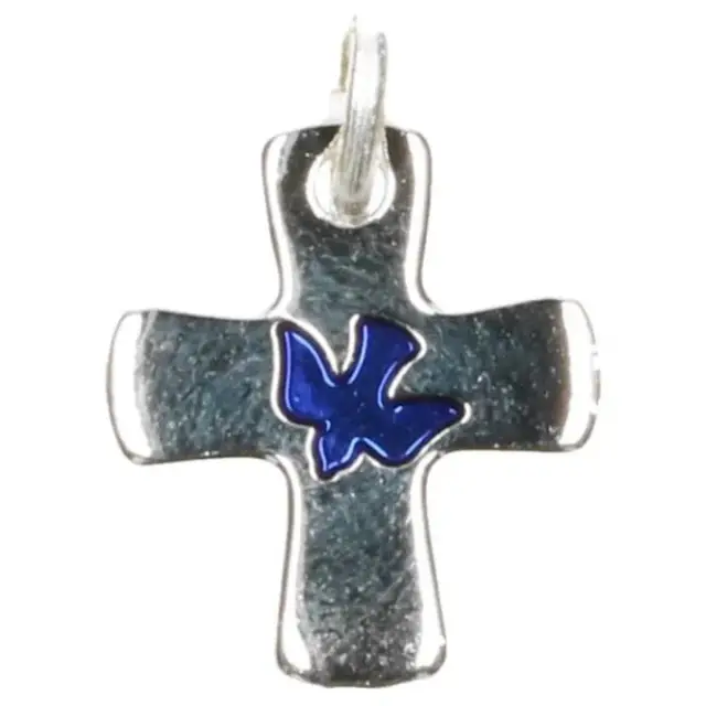 Croix 16 X 13 mm - Colombe - Email Bleu