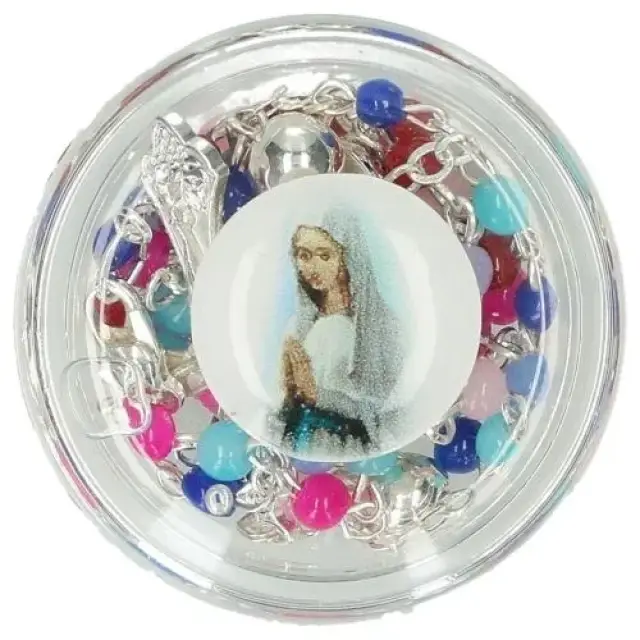 Mini chapelet multicolore + mousqueton + boîte
