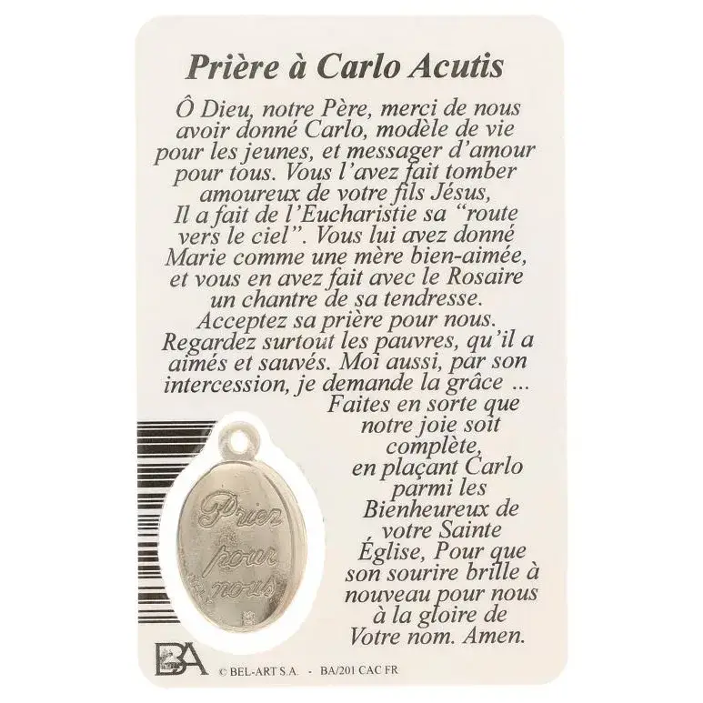 Kaart-medaille-gebed - H Carlo Acutis - Frans