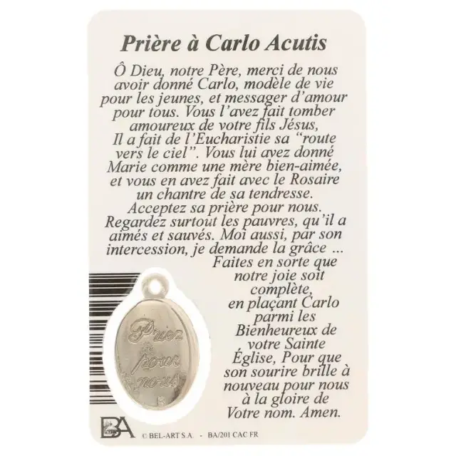 Kaart-medaille-gebed - H Carlo Acutis - Frans