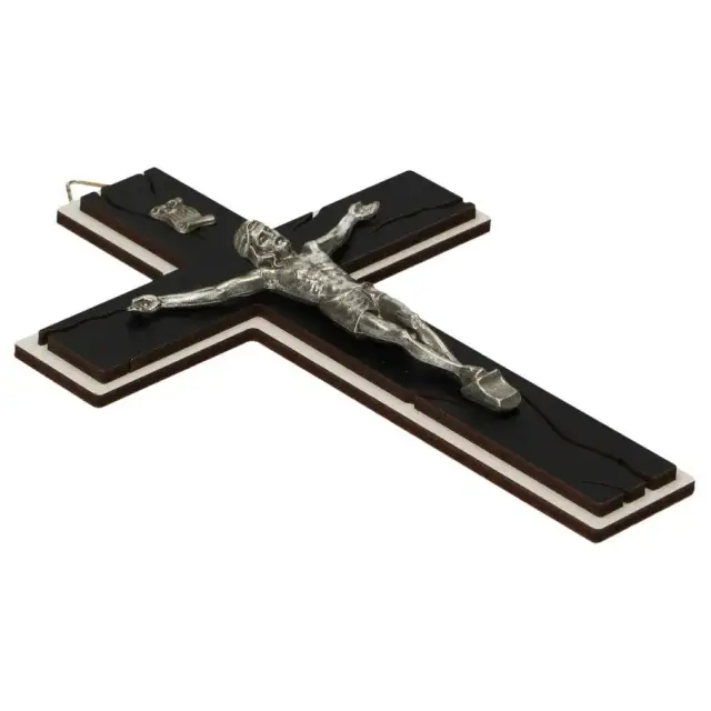 Croix murale - 16 cm - Bois noir et blanc