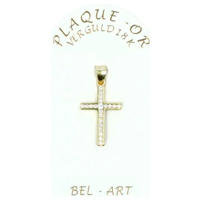 Cross Plated Gold with white strass 20 x 13 mm