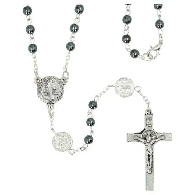 Mini rosary hematite St Benedict