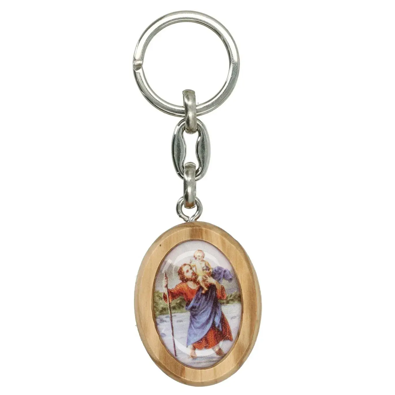 Porte-Clefs Vierge priante / St Christophe Bois d'olivier