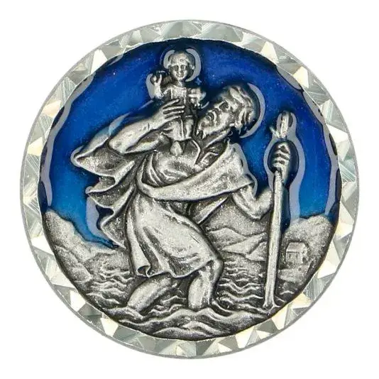 Méd. Aimantée - St Christophe - 26 mm - Email bleu