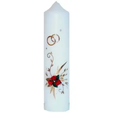 Cierge de mariage 265 x 60 mm alliances et roses rouges