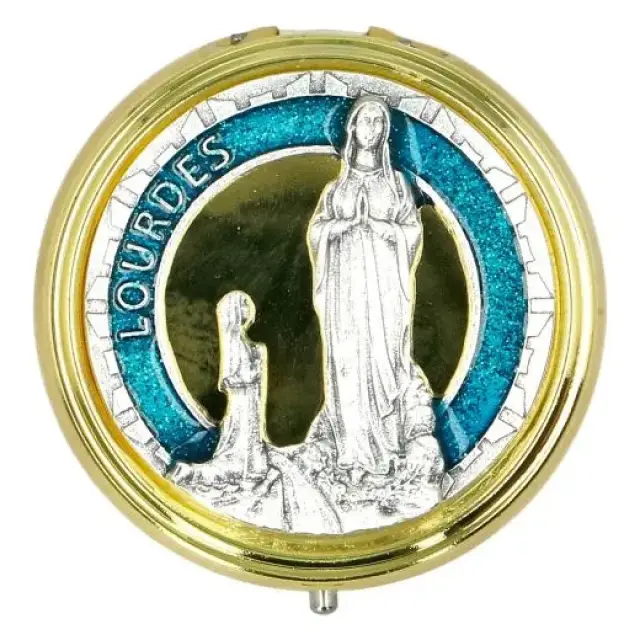 Chapelet Appar Lourdes + Boîte métal doré émail bleu